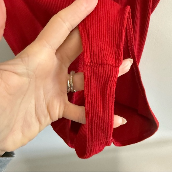 Brandy Melville Red Ribbed Square Neck Spaghetti Strap Thong Bodysuit | Small - Picture 8 of 10